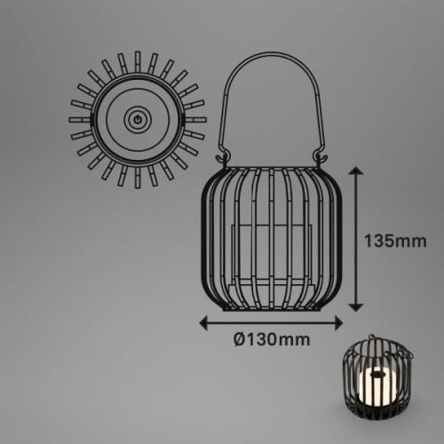 LED-bordlampe 7279 batteri IP44 metallkurv svart