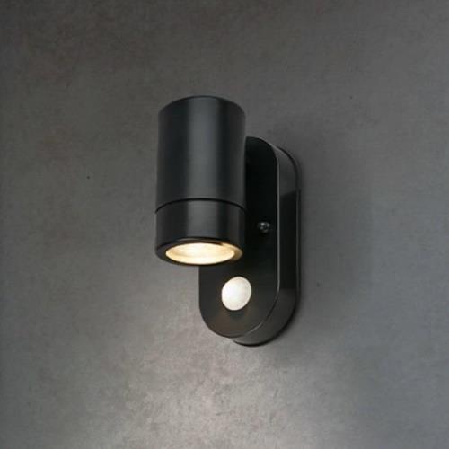 Utendørs vegglampe med sensor 3789015, svart, plast, GU10