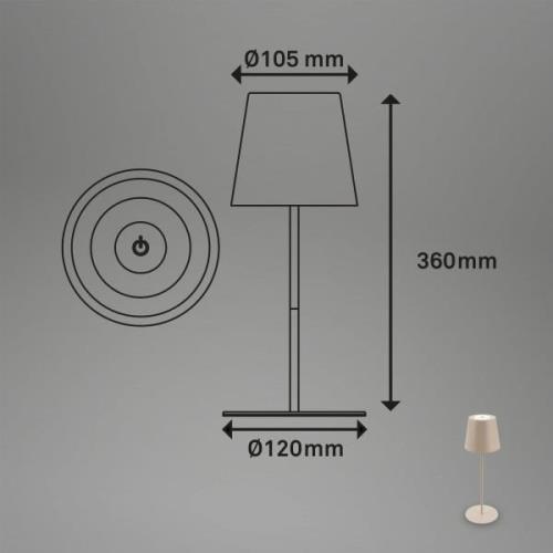 LED-bordlampe 7508011, beige, 2700 K IP44 berøringsdimmer