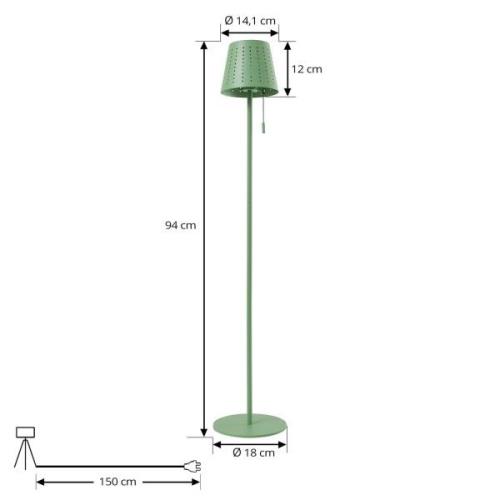 Lindby LED-solcellelampe Hilario, grønn, jern, oppladbart batteri