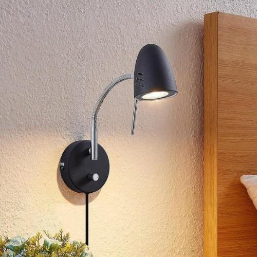 Lindby vegglampe Shreena, støpsel, 35 cm, stål, svart