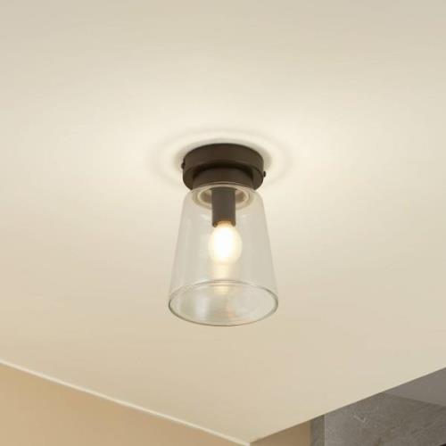 Lucande Badolo taklampe, svart, glass, Ø 15 cm, IP44