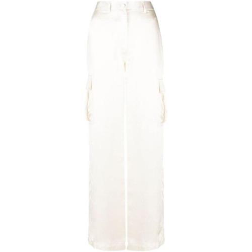 Ivory Satin-Finish Wide-Leg Bukser