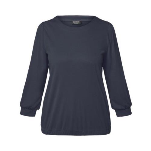 Marineblå Signature Modal Bluse Med Strikk I Nederkant - Marineblå Top...