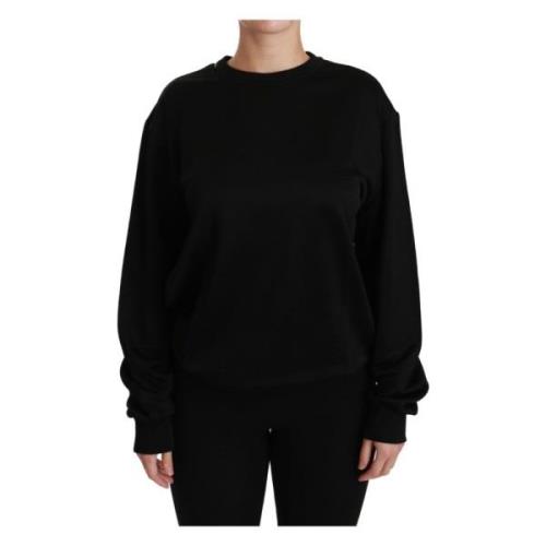 Sort Bomull Crewneck Pullover Genser