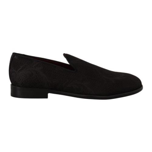 Svarte Blomstrete Brokade Slippers Loafers Sko