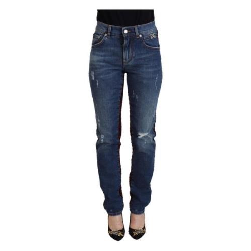 Blå rutete bak Skinny Denim Jeans