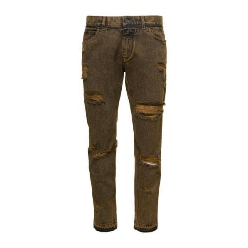 Slim-Fit Brune Jeans med Rippedetalj