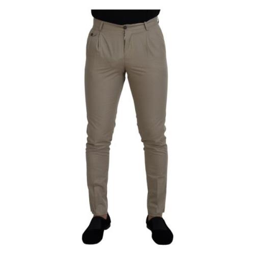 Beige Bomull Slim Fit Herrebukser