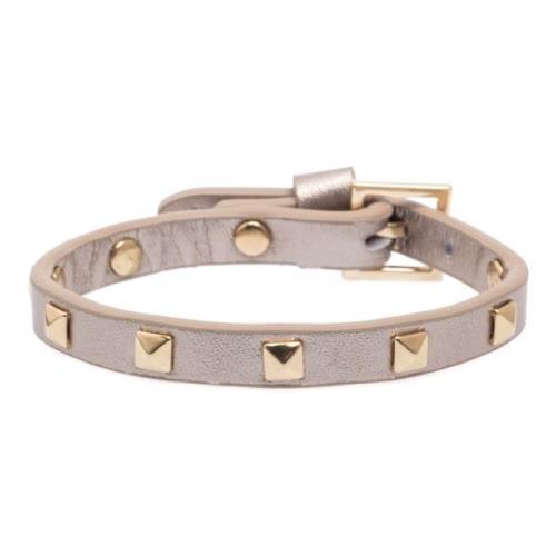 Leather Stud Bracelet Mini Champagne Metallic