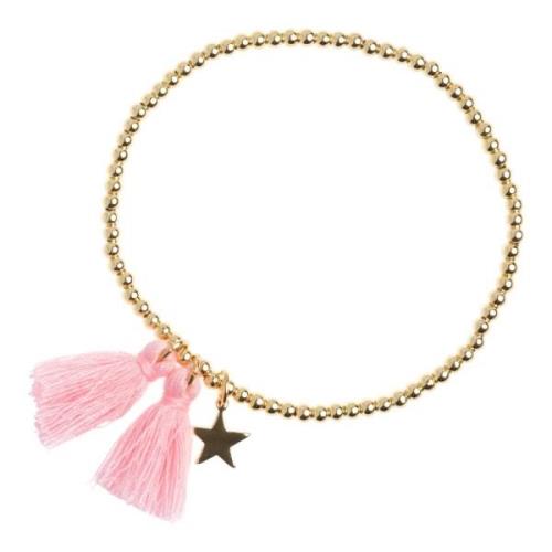 Metal Bead Bracelet W/Tassel Pale Pink