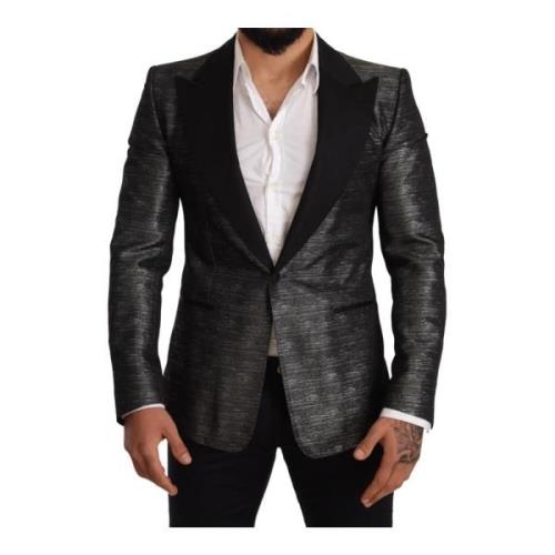 Grå Metallic Svart Slim Tuxedo Blazer