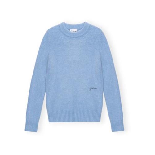 Luksuriøs Blå Brushed Alpaca O-Neck Genser