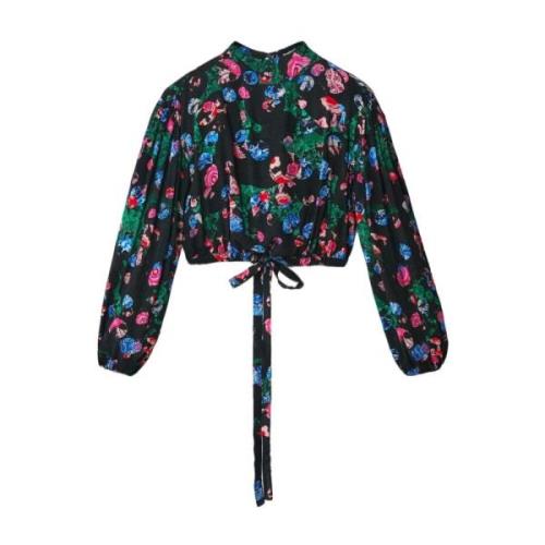 Blomstrete knapp-front bluse