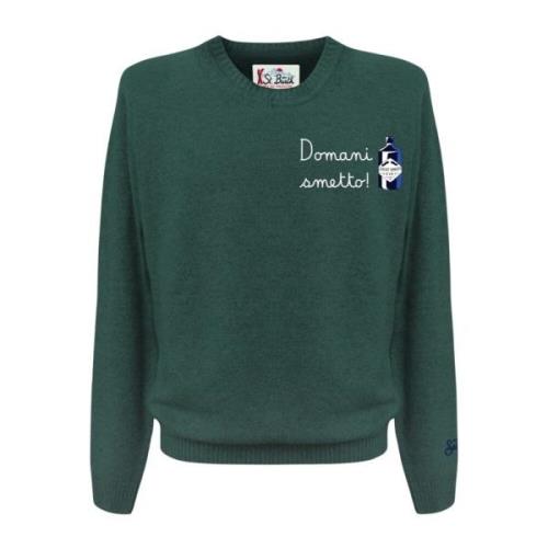 Herre Crewneck Genser i ull og kasjmir med frontbroderi