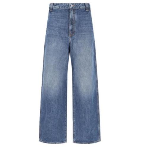 Blå Denim Jeans, Lav Midje, Bred Rett Ben