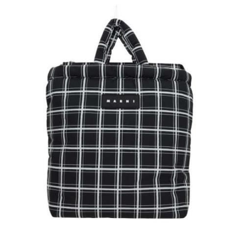 Sort quiltet nylon tote bag med sølv hardware