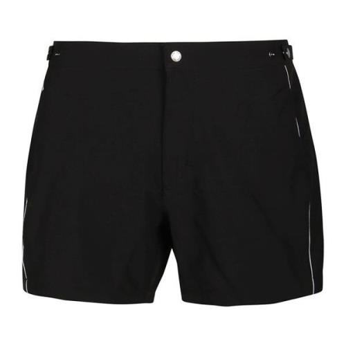 Svart Solid Piped Swim Trunk