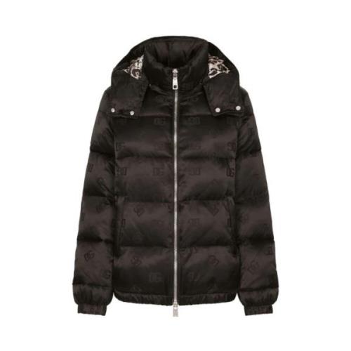 Logo Jacquard Satin Puffer Jakke