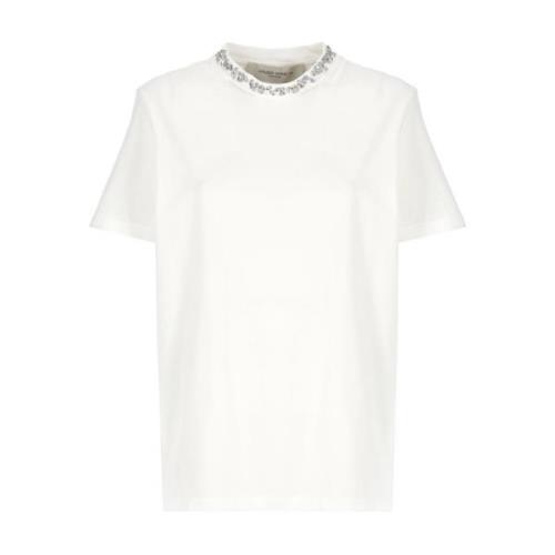 Hvit Krystall Detalj Crew Neck T-skjorte