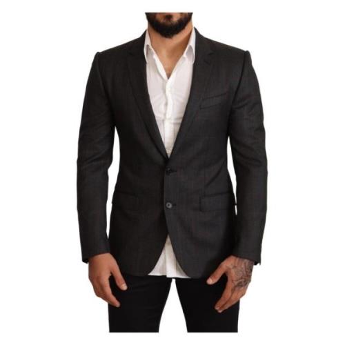 Grå rutete ull slim fit blazer jakke