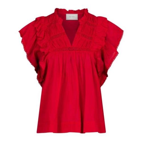 Red Neo Noir Jayla S Voile Top Red Skjorter & Bluser