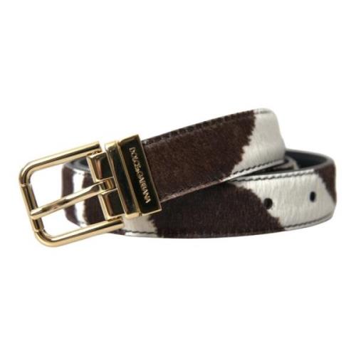 Zebra Pony Hair Gold Buckle Belte