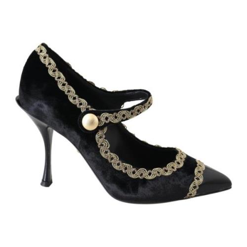 Gullbroderte Mary Jane Pumps