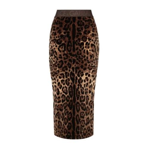 Leopard Print Chenille Midi Skjørt