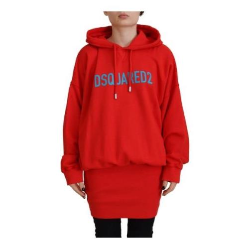 Rød Logo Print Bomull Hoodie