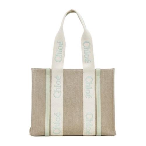 Beige Canvas Tote Bag med Båndhåndtak