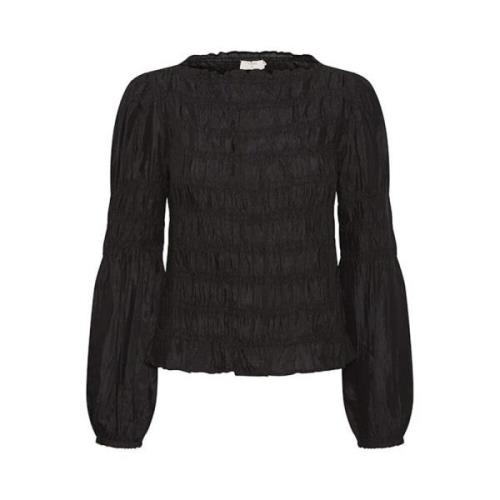 Feminin Smock Bluse i Pitch Black