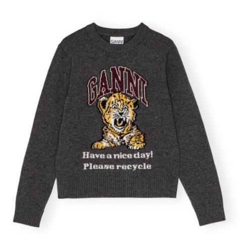 Grafisk Tiger Ull Crewneck Genser