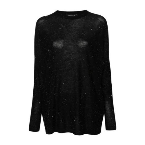 Sort Paljettbesatt Crew Neck Sweater