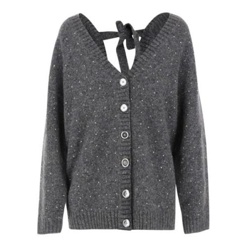 Rhinestone V-Neck Wool Blend Sweater