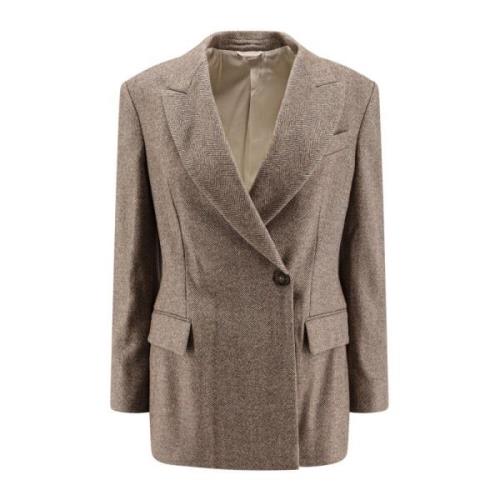 Herringbone Ullblanding Dobbeltspent Blazer