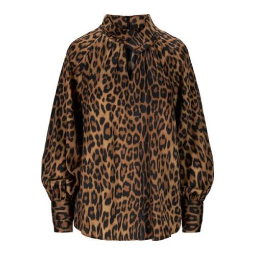 Leopardmønstret bluse med knappede ermer