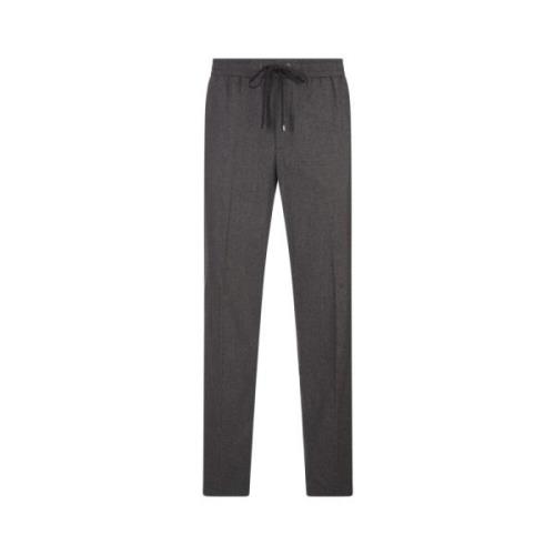 Grå Cashmere Joggers med Lær Patch