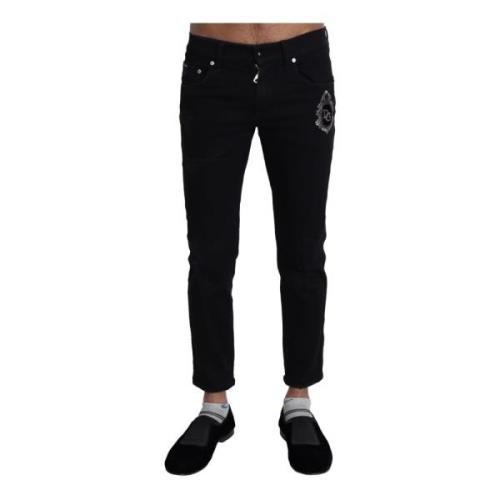 Svart Brodert Slim Jeans