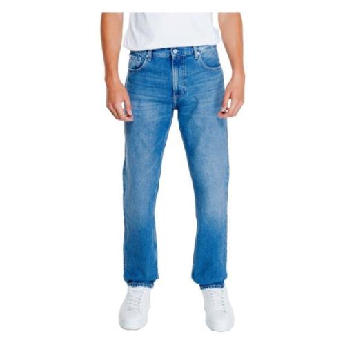 Blå Plain Herre Jeans Glidelås Knapp