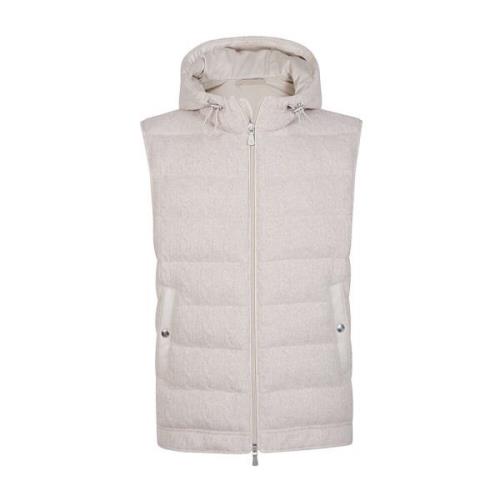 Beige Hette Ull-Kasjmir Gilet Kåpe