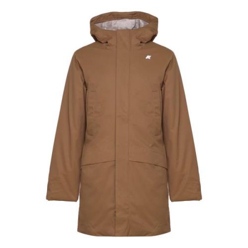 Brun Nylon Trenchcoat med Hette