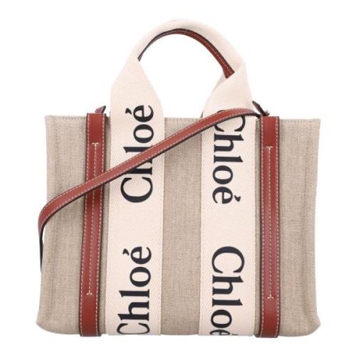 Hvit Brun Linen Woody Tote Bag