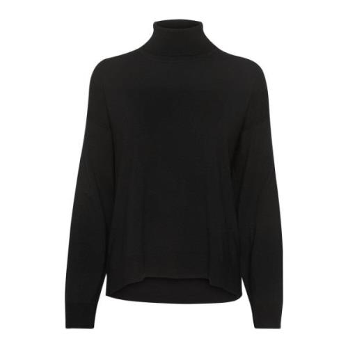 Sort Strikket Rollneck Pullover Genser