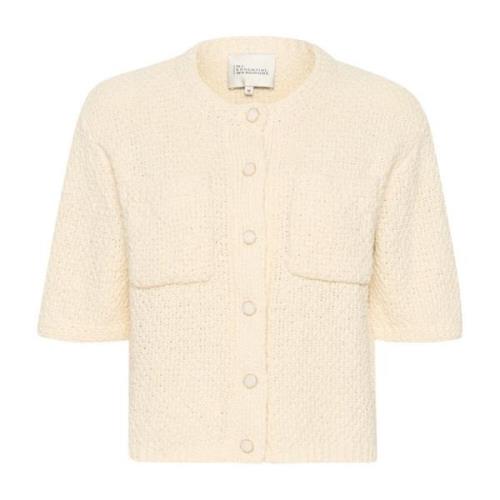 Strikket Cardigan Antique White Kortermet