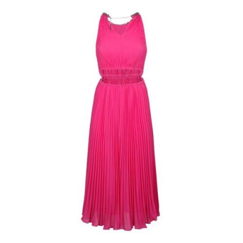 Fuchsia Pliss Midi Kjole