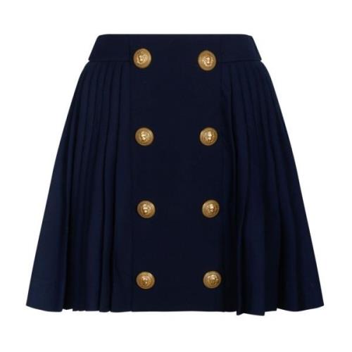 Navy Blue Wool Pleated Miniskirt