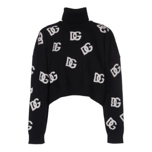 Svart Logo Crop Sweater Høy Hals