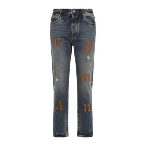 Blå Gull Brun Logo Patch Jeans