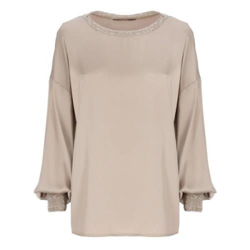 Beige Paljettsweater for Kvinner